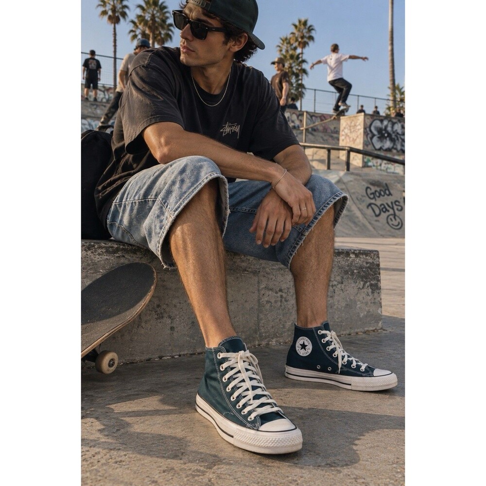 Converse Sneakers Men 7 Green Dark Jade Canvas Chuck Taylor All Star Hi A14606F